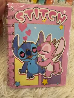 Stitch & Angel hearts notebook size A6 spiral lined pages sparkles
